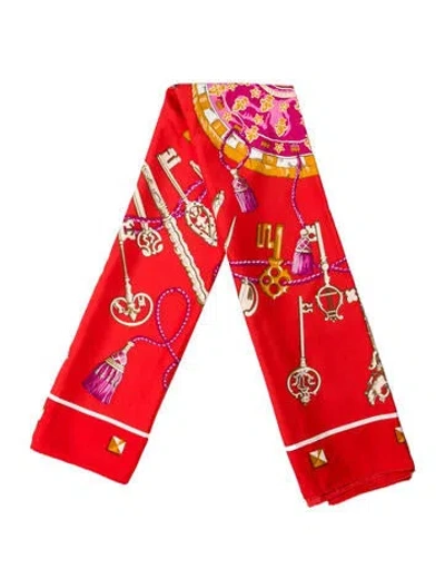 Pre-owned Hermes Les Clés Silk Shawl In Red