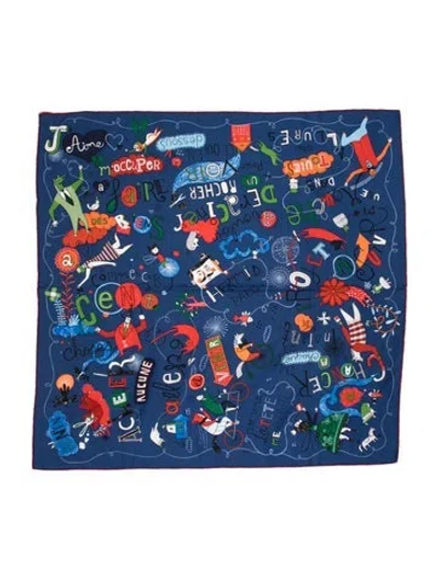 Pre-owned Hermes Les Confessions Silk Scarf In Blue