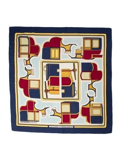 Pre-owned Hermes Les Coupes Silk Scarf In Blue
