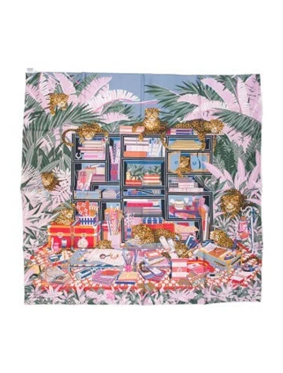 Pre-owned Hermes Les Douze Leopards Double Face Silk Scarf In Pink