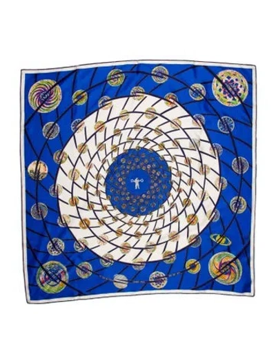 Pre-owned Hermes Les Feux De L'espace Silk Scarf In Blue