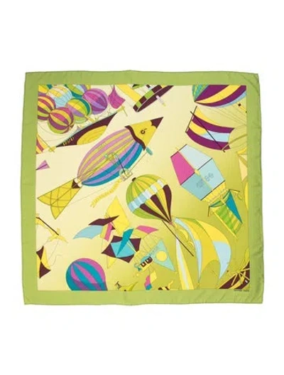Pre-owned Hermes Les Folies Du Ciel Ii Silk Scarf In Green