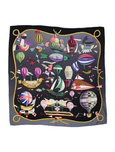 Pre-owned Hermes Les Folies Du Ciel Silk Scarf In Black