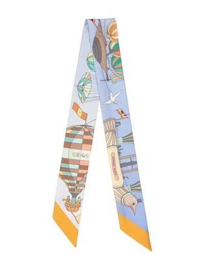 Pre-owned Hermes Les Folies Du Ciel Silk Twilly Scarf In Blue