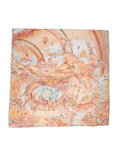 Pre-owned Hermes Les Folies Du Faubourg Silk Scarf In Orange