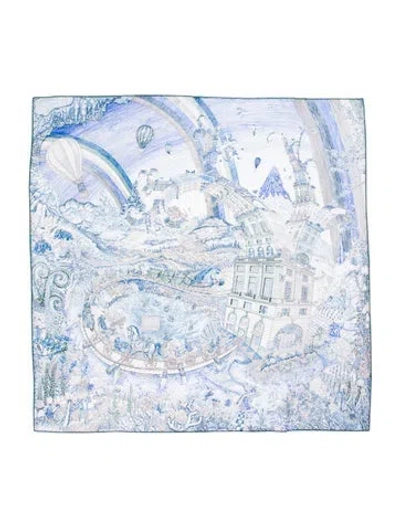 Pre-owned Hermes Les Folies Du Faubourg Silk Scarf W/ Tags In Blue