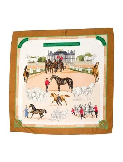 Pre-owned Hermes Les Haras Nationaux Silk Scarf In Neutral