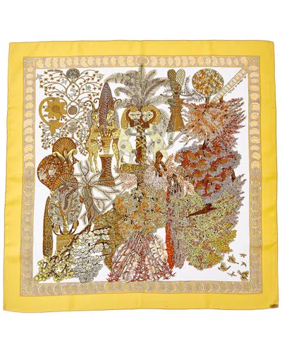 Pre-owned Hermes Hermès Les Légendes De L'arbre Annie Faivre Silk Scarf (authentic Pre-loved) In Yellow