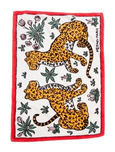 Pre-owned Hermes Les Leopards Beach Towel In Neutral