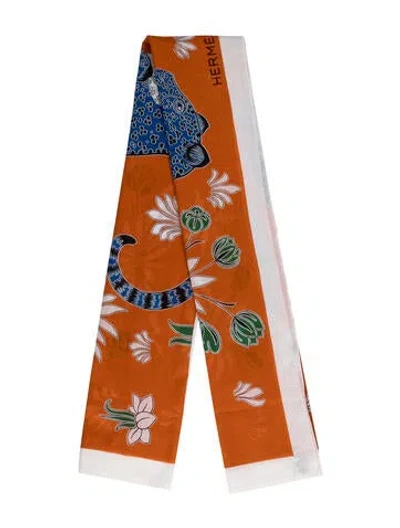 Pre-owned Hermes Les Léopards Pareo In Orange
