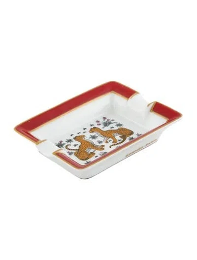 Pre-owned Hermes Les Leopards Porcelain Ashtray In White