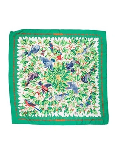 Pre-owned Hermes Les Merises Silk Scarf In Green