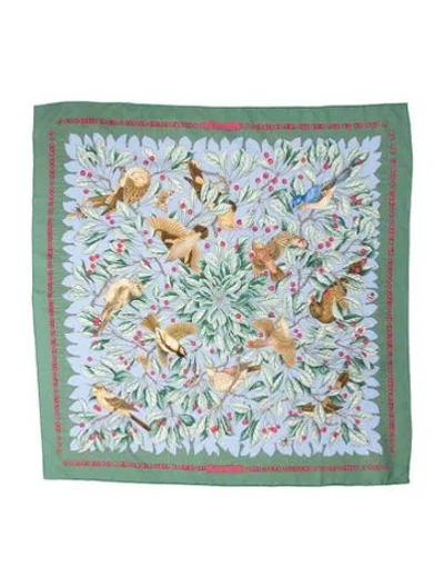 Pre-owned Hermes Les Merises Silk Scarf In Green