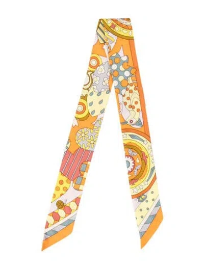 Pre-owned Hermes Les Murmures De La Foret Silk Twilly Scarf In Orange