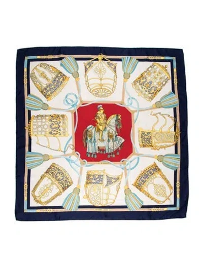 Pre-owned Hermes Les Muserolles Silk Scarf In Blue