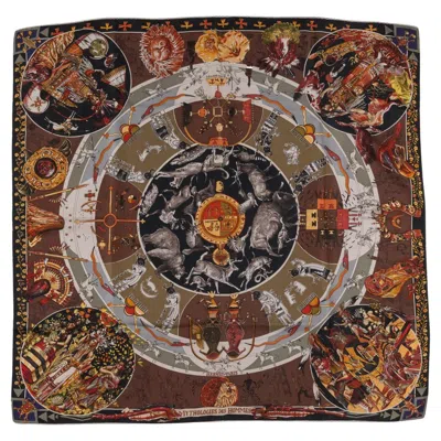 Pre-owned Hermes Hermès "les Mythologies Des Homme" Scarf In Brown