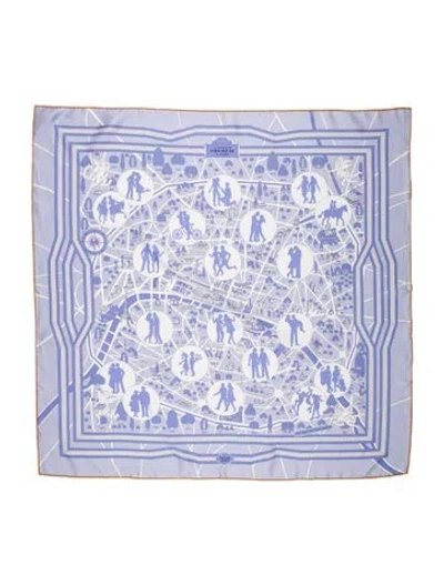 Pre-owned Hermes Les Nouveaux Amoureux De Paris Silk Scarf In Blue