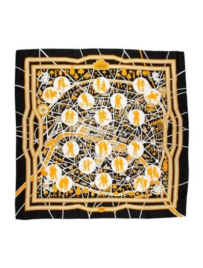 Pre-owned Hermes Les Nouveaux Amoureux De Paris Silk Scarf Silk Scarf In Black
