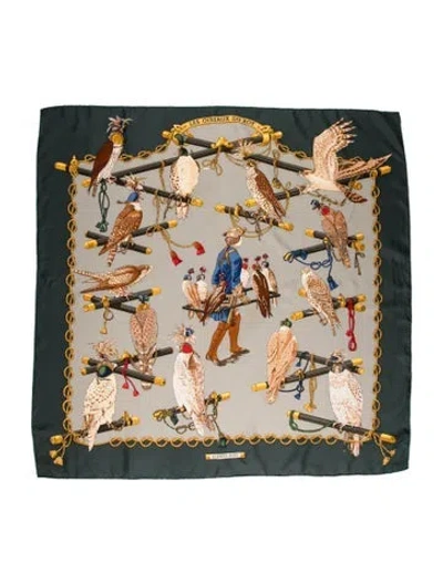 Pre-owned Hermes Les Oiseaux Du Roy Silk Scarf In Green