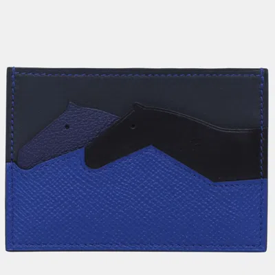 Pre-owned Hermes Les Petits Chevaux Blue Black Epsom Calfskin Leather Card Holder Bag