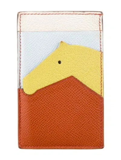 Pre-owned Hermes Les Petits Chevaux Card Holder In Orange/yellow
