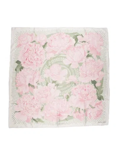 Pre-owned Hermes Les Pivoines Silk Scarf In Neutrals