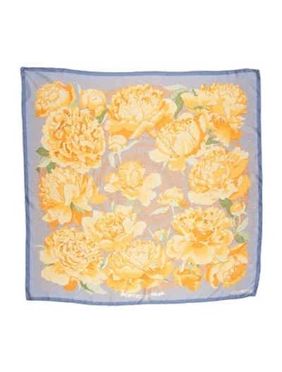 Pre-owned Hermes Les Pivoines Silk Scarf In Neutrals/pink