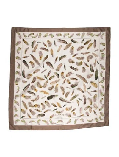 Pre-owned Hermes Les Plumes Silk Scarf In Neutrals/pink