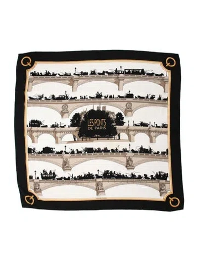 Pre-owned Hermes Les Ponts De Paris Silk Scarf In Black