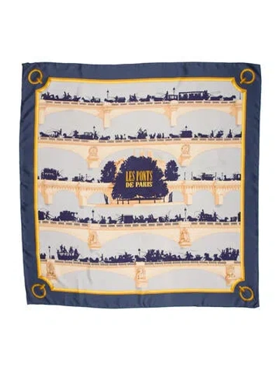 Pre-owned Hermes Les Ponts De Paris Silk Scarf In Blue