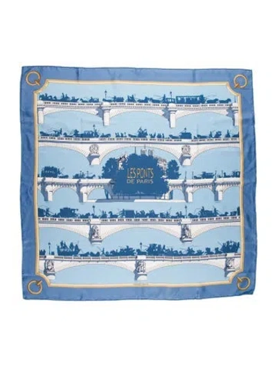 Pre-owned Hermes Les Ponts De Paris Silk Scarf In Blue