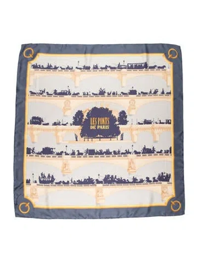 Pre-owned Hermes Les Ponts De Paris Silk Scarf In Blue
