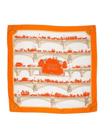 Pre-owned Hermes Les Ponts De Paris Silk Scarf In Orange