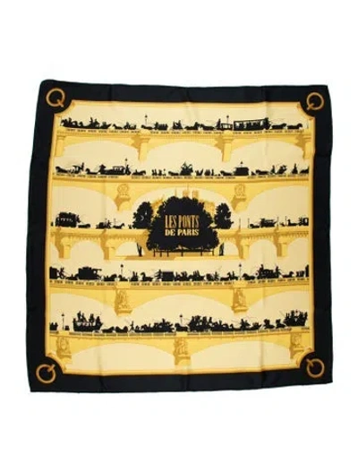 Pre-owned Hermes Les Ponts De Paris Silk Scarf In Yellow