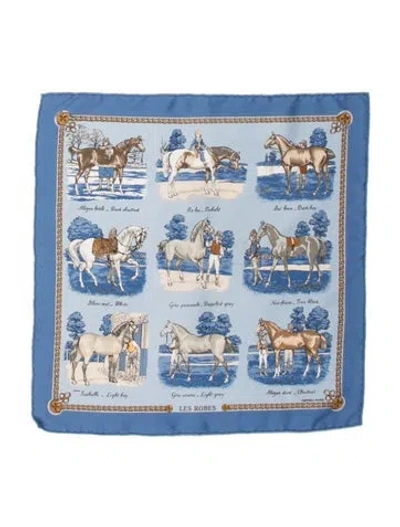 Pre-owned Hermes Les Robes Pocket Square Silk Scarf In Blue