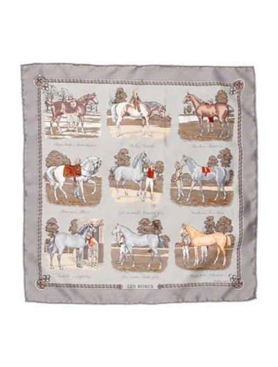 Pre-owned Hermes Les Robes Silk Scarf In Gray