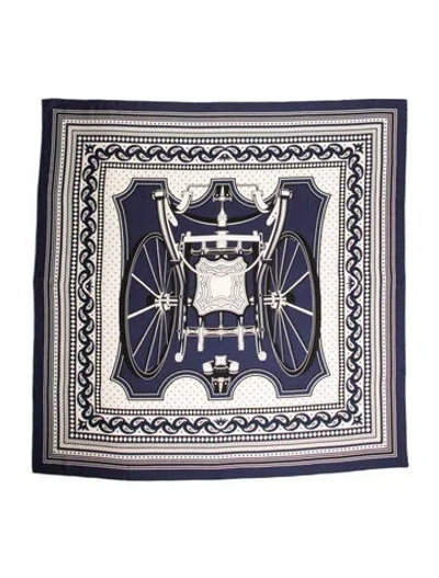 Pre-owned Hermes Les Roues De Phaeton Cashmere Shawl In Blue