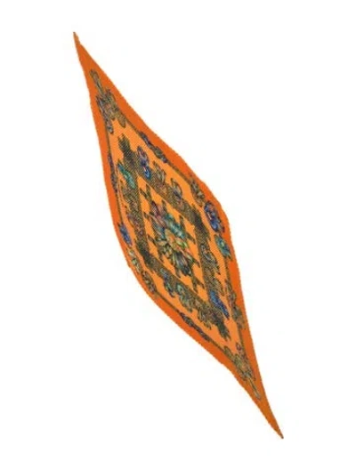 Pre-owned Hermes Les Rubans Du Cheval Silk Plissé Scarf In Orange