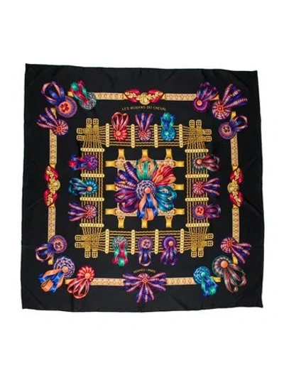 Pre-owned Hermes Les Rubans Du Cheval Silk Scarf In Black