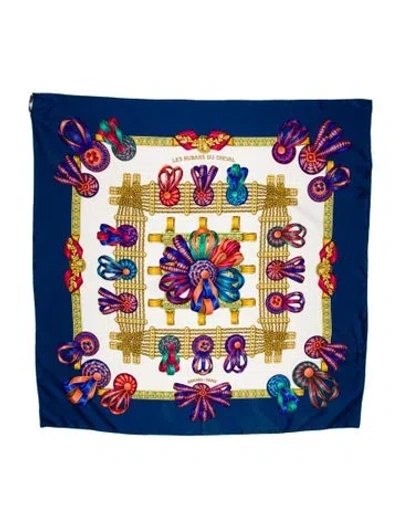 Pre-owned Hermes Les Rubans Du Cheval Silk Scarf In Blue
