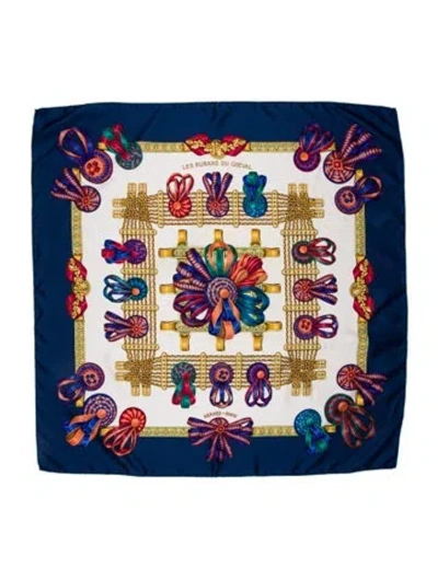 Pre-owned Hermes Les Rubans Du Cheval Silk Scarf In Blue
