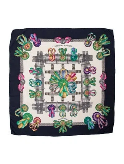Pre-owned Hermes Les Rubans Du Cheval Silk Scarf In Blue