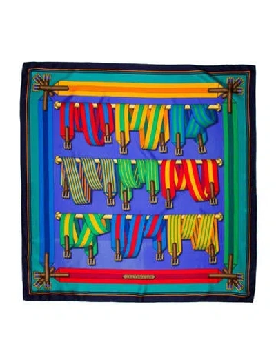 Pre-owned Hermes Les Sangles Silk Scarf In Blue