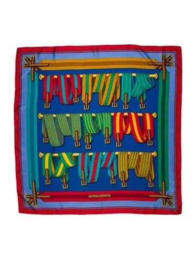 Pre-owned Hermes Les Sangles Silk Scarf In Blue