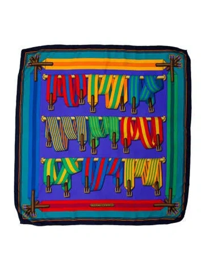 Pre-owned Hermes Les Sangles Silk Scarf In Blue