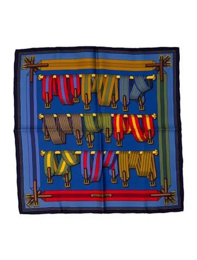 Pre-owned Hermes Les Sangles Silk Scarf In Blue
