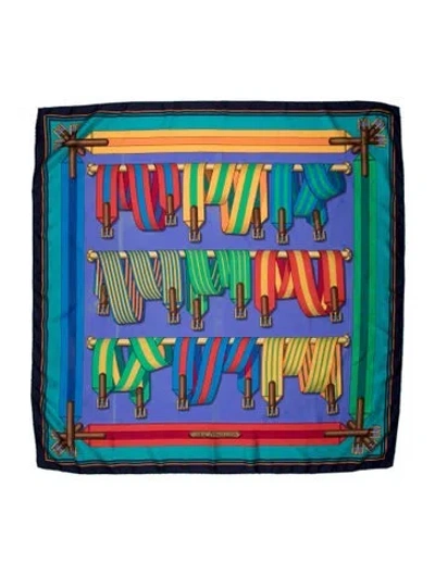 Pre-owned Hermes Les Sangles Silk Scarf In Blue