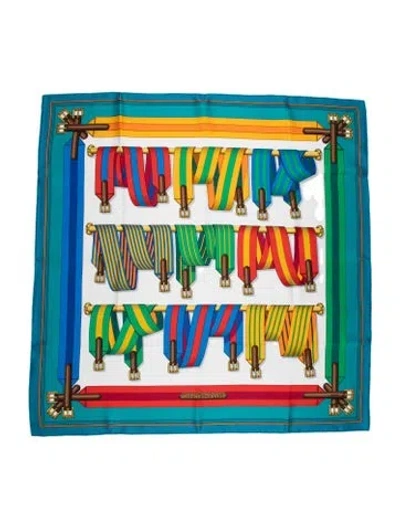 Pre-owned Hermes Les Sangles Silk Scarf In Blue