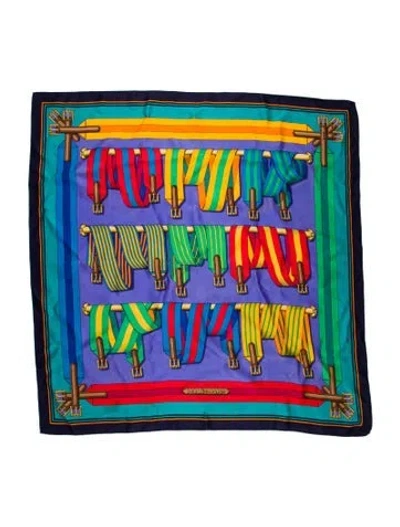 Pre-owned Hermes Les Sangles Silk Scarf In Green