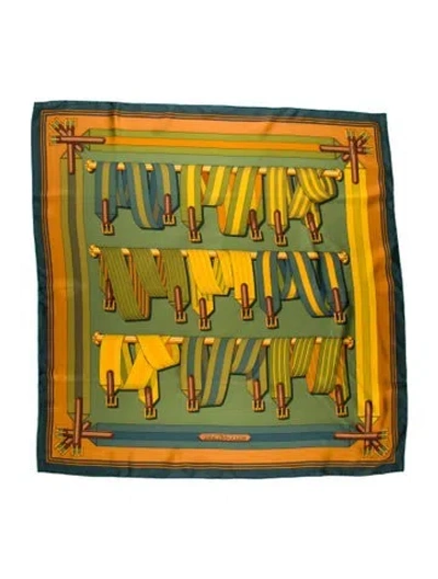 Pre-owned Hermes Les Sangles Silk Scarf In Green